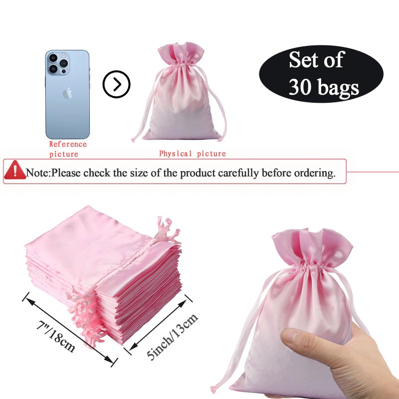 Generic Brands AKLVBL 30 Pack 5 x 7 Inches Pink Satin Gift Bags, Jewelry Drawstring Pouch, Wedding Favor Bags, Baby Shower Bags, Silk Bag - Image 2